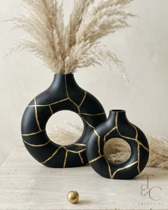 2pcs Gilded Glow Donut Vases