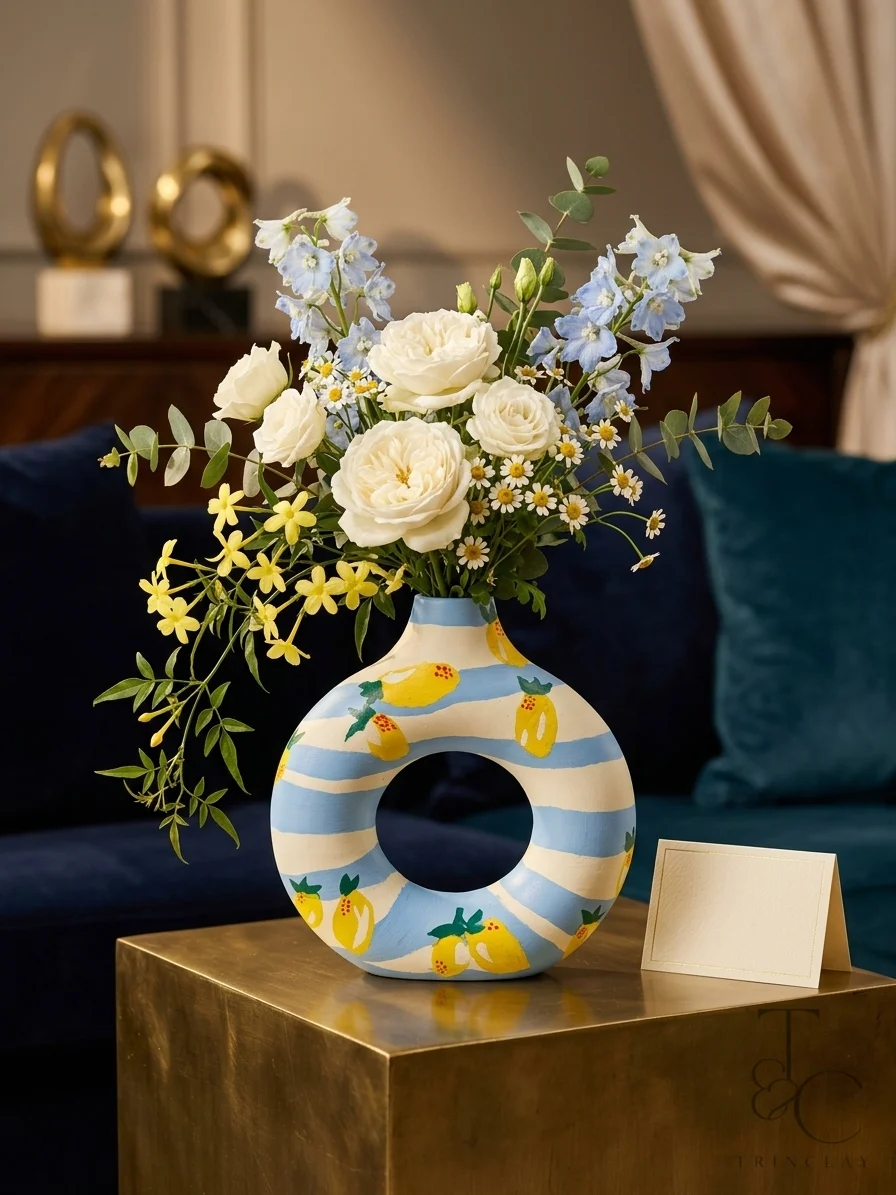 Handpainted lemon Donut vase
