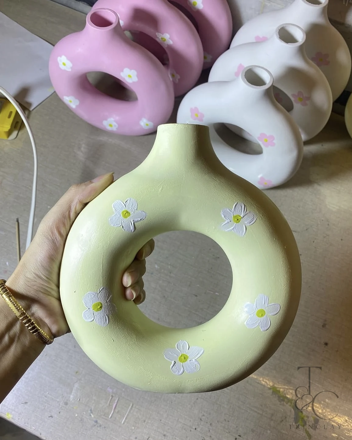 Handpainted donut vase
